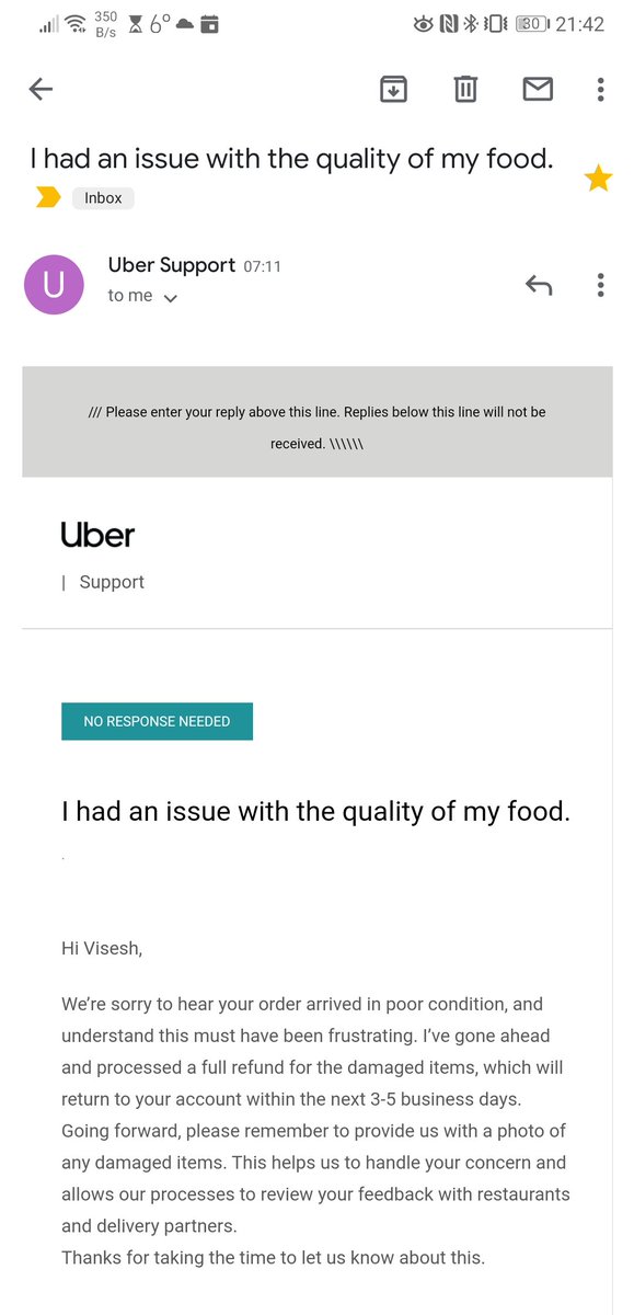 v15esh's tweet photo. #CustomerService fail from @UberEats who first *thoroughly* review my image of my #pizzadelivery and think it is fine, then berate me for not providing an image but refund me anyway. It gets worse as they dodge the question of what is acceptable multiple times. https://t.co/cP6fIW2SD9