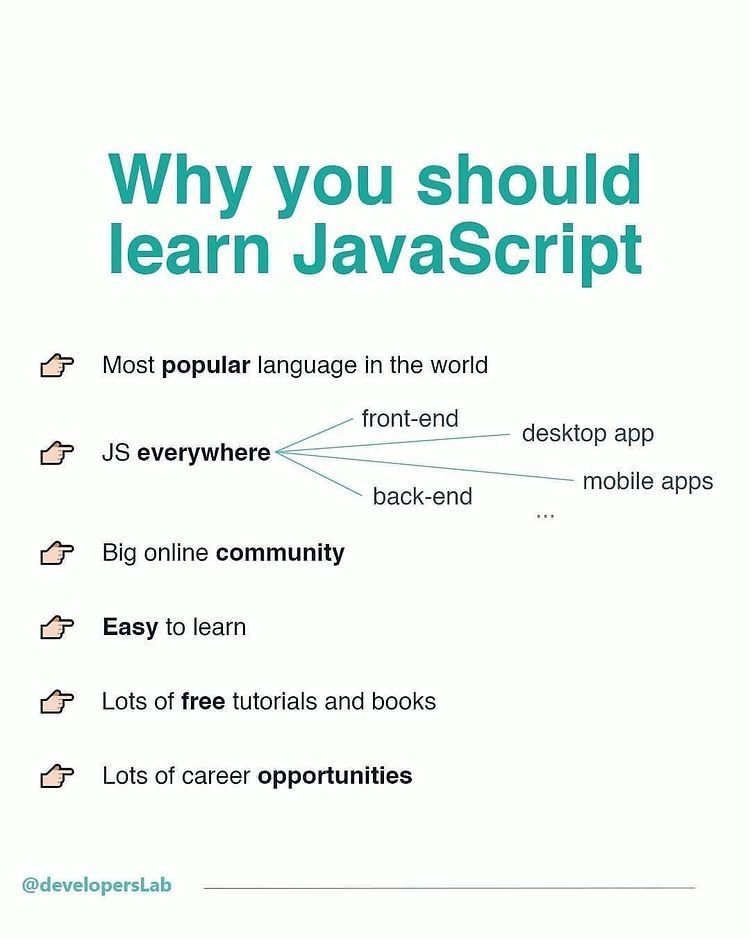 iphonegalaxymd's tweet photo. Why you should learn Javascript
#coding #programming #100daysofcode #301daysofcode #javascript #javascript30 #womenintech #python #webdevelopment #gamedev #codestudent #codenewbie #codingmemes #programmingmemes #coder #technology #codinglife #computerscience #java #webdeveloper https://t.co/tBSZJUcjHy