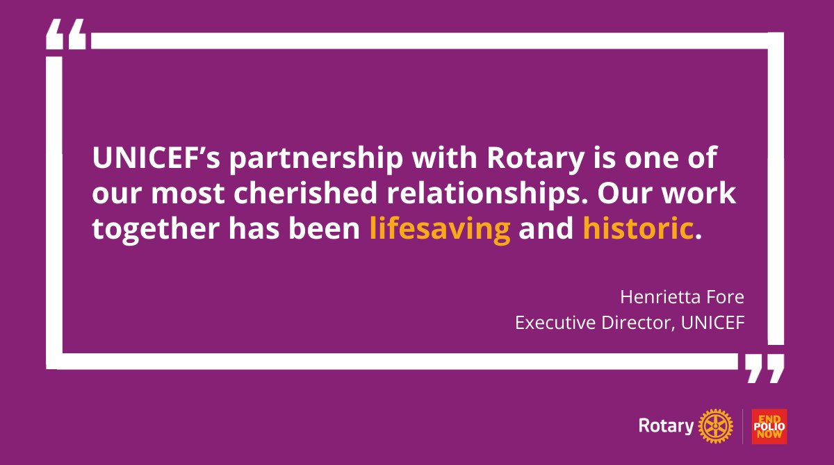 Rotary's tweet image. Today, in recognition of our longstanding partnership with @UNICEF, Past #Rotary International President Mark Maloney presented the Rotary Award of Honor, our highest award, to Executive Director Henrietta Fore on UNICEF’s behalf.  @unicefchief