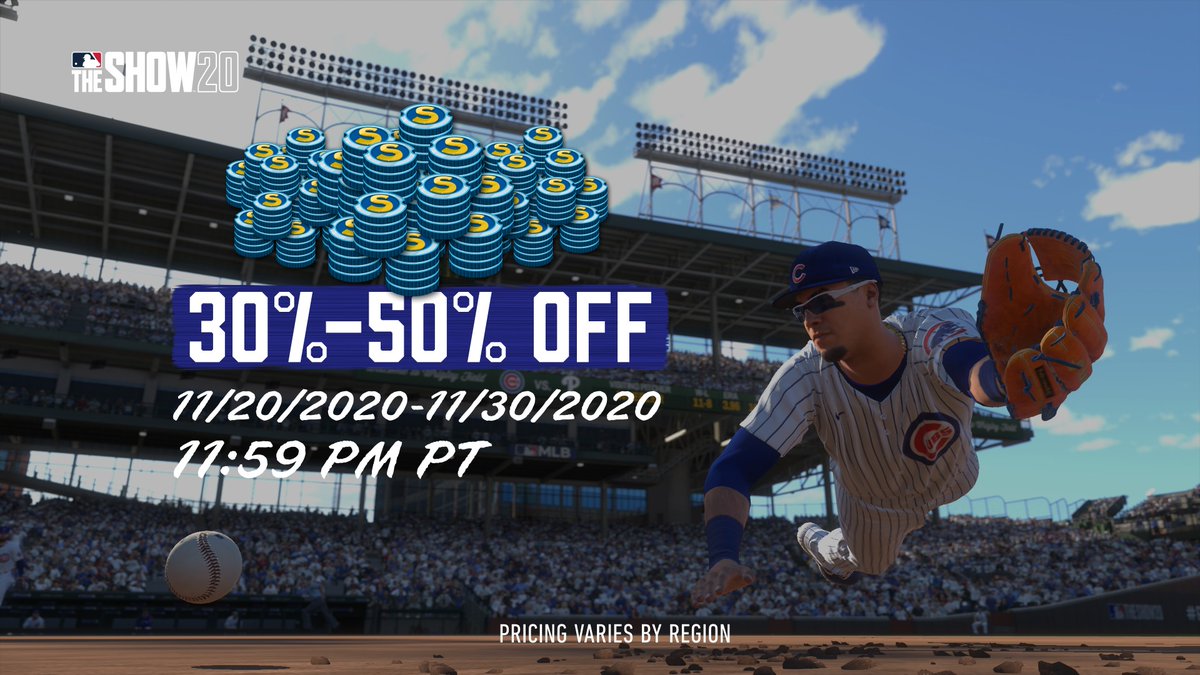 MLBTheShow's tweet photo. 🎆STUBS SALE🎆
MLB The Show 20 STUBS Up To 50% Off!
🤜Buy Now: https://t.co/N9nq6fqWRl
Sale ends 11/30/2020 at 11:59 PM (PT).
*Prices vary by region.
#MLBTheShow2 https://t.co/s772LcfpaK