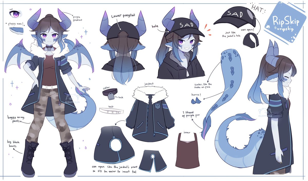 vRipSkip's tweet photo. Good day mortals! 🐉
My official ref sheet made by @/koukomiicin !!
Please have a good look at me!
I hope you like my looks and especially my cool hat!
💜 https://t.co/Z0m3R38awT 💜
#vtuber #envtuber #Vtuberオーディション #atvtuber #notashark #refsheet #dragon https://t.co/jgyxZfaYLE