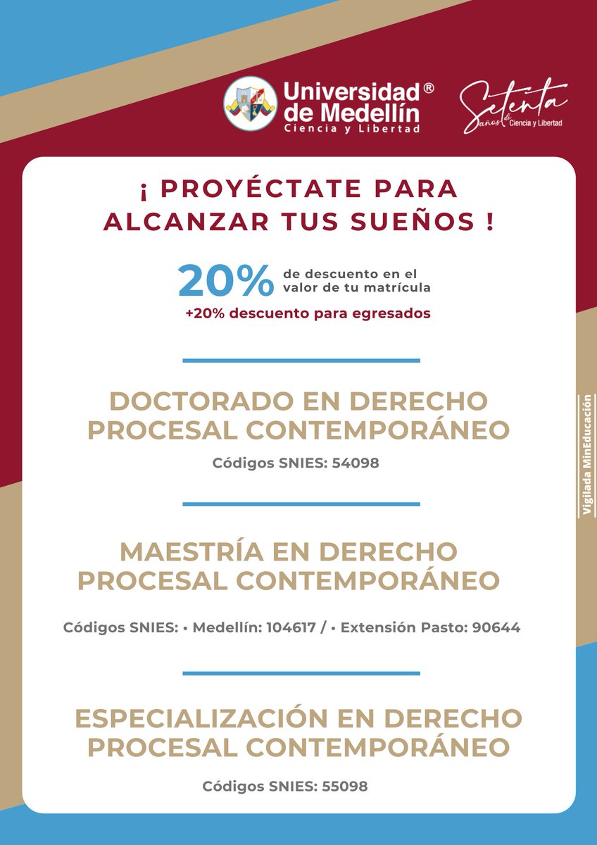 EPROCESAL's tweet photo. ¡Inscripciones abiertas! Más información en: lbermudez@udem.edu.co /  Doctorado y Maestría (Medellín) : mmbustamante@udem.edu.co / Maestría (Pasto) ldpabon@udem.edu.co / Especialización: dagudelo@udem.edu.co https://t.co/6eZFUIHZB8
