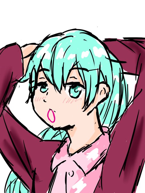 髪を留めるミクさん
#初音ミク 
#イラスト 
