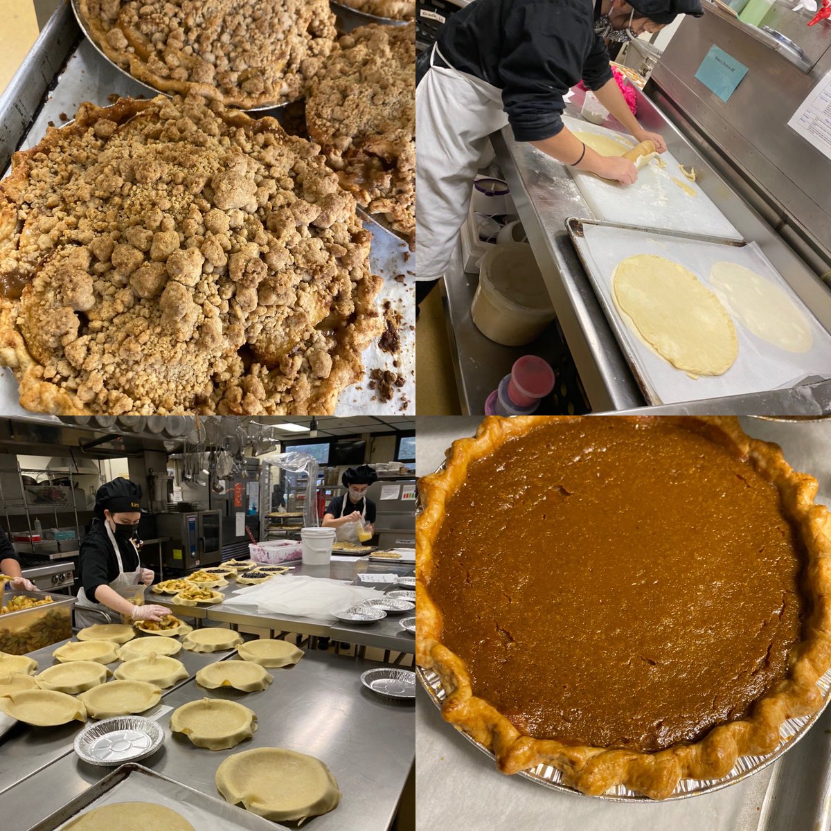 OC_Culinary's tweet photo. Pies, Pies, Pies!!! First day back to shop in 2 wks grades 10 &amp; 12 finished out the Thanksgiving dessert production completing over 100 pies, 400 cookies, dozens of pumpkin breads and cupcakes. #WeAreOC #madeinProstart @OCSuper @OC_Academics @AthleticCougars @ProStart https://t.co/XPIX7dlkyZ