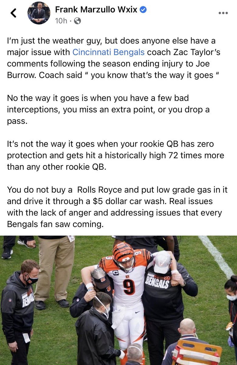 This Cincinnati meteorologist is not happy with the #Bengals after Joe Burrow’s injury. Is he right?