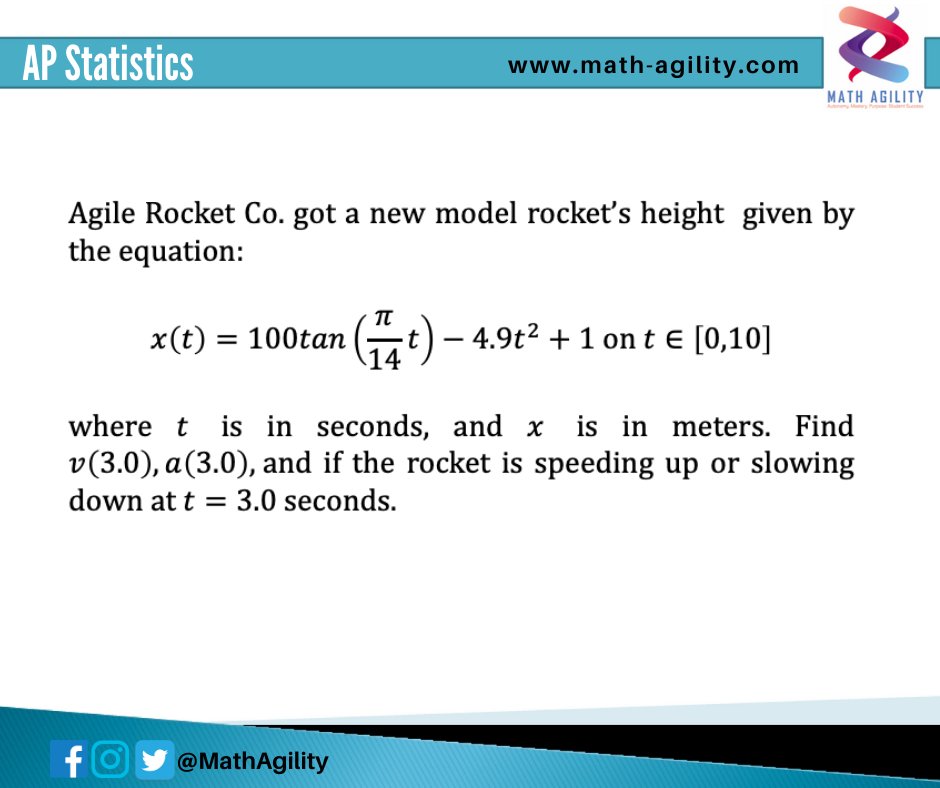 MathAgility's tweet image. The solution to the AP Calculus problem yesterday about the velocity and acceleration of a particle given the equation of its position/height.

#APCalculus #CalculusTutor #APCalculus #MathTutor #ECHS #SSFHS