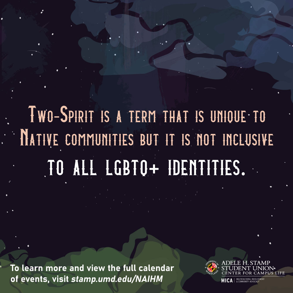 UMDMICA's tweet photo. Celebrating Native American Heritage Month includes acknowledging the unique definitions of gender within the community. Read more about the difference in the attached graphics.
#NativeAmericanHeritageMonth #IndigenousPeople #LGBTQ+ #TwoSpirit #NativeFacts #NativeTerps https://t.co/i6zRugpjY0