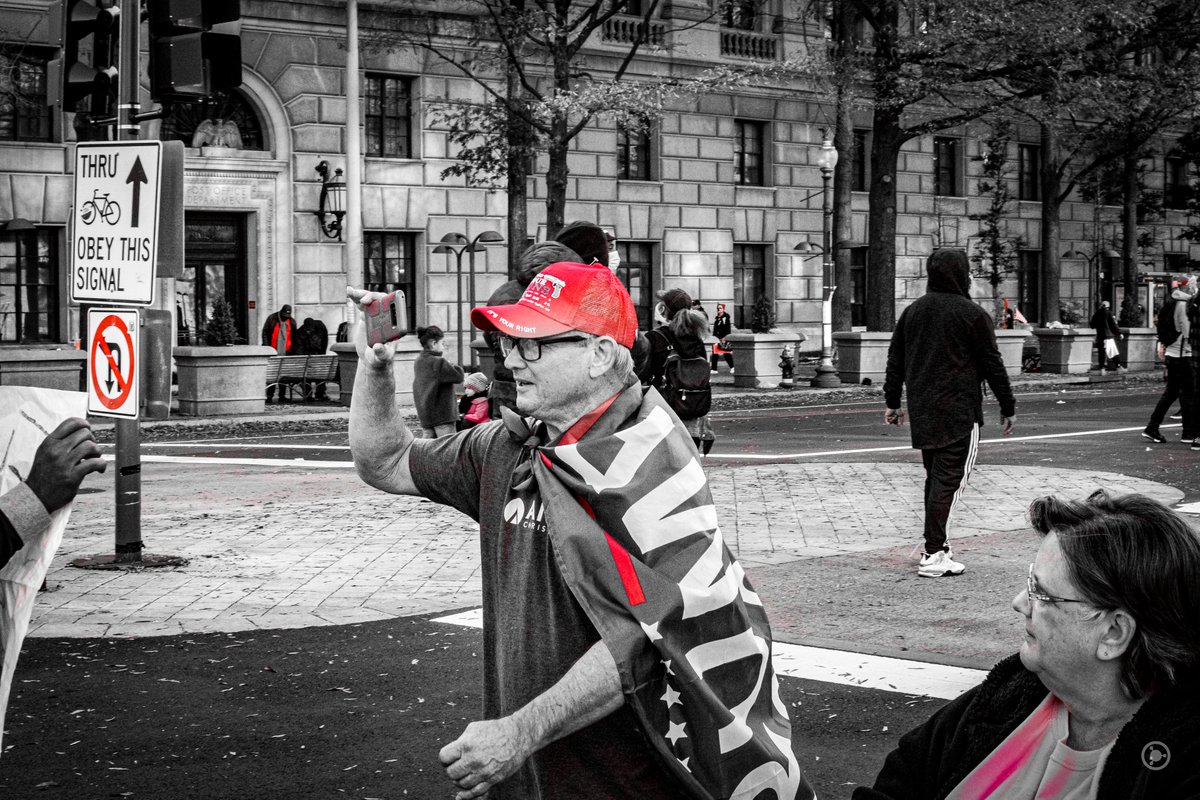 They faced old men like this guy, who used his wife's phone to record himself shouting "You don't have the right to be here!"...all while wearing a hat that says "IT'S YOUR RIGHT".