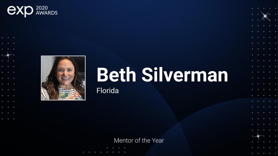 Congratulations to eXp's Mentor of the Year Award Recipient Beth Silverman. Beth is dedicated to eXp and has spent countless hours serving eXp's mentors and mentees. - https://t.co/3SFBXuksGV
#eXpProud https://t.co/C1CHoec7r7