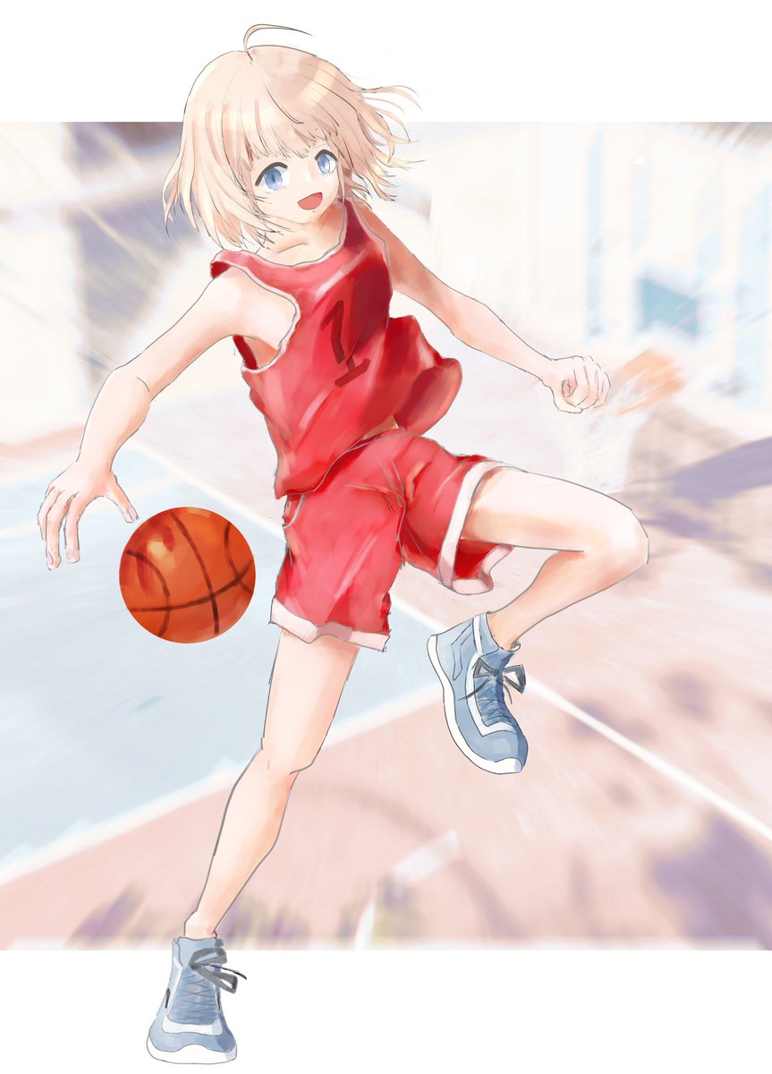 芹沢あさひ 「あさひってバスケめちゃくちゃ上手そう。球技大会でバスケ部と対等に張り合って、学内」|神田ライオン@ Live2D絵描き🚑のイラスト