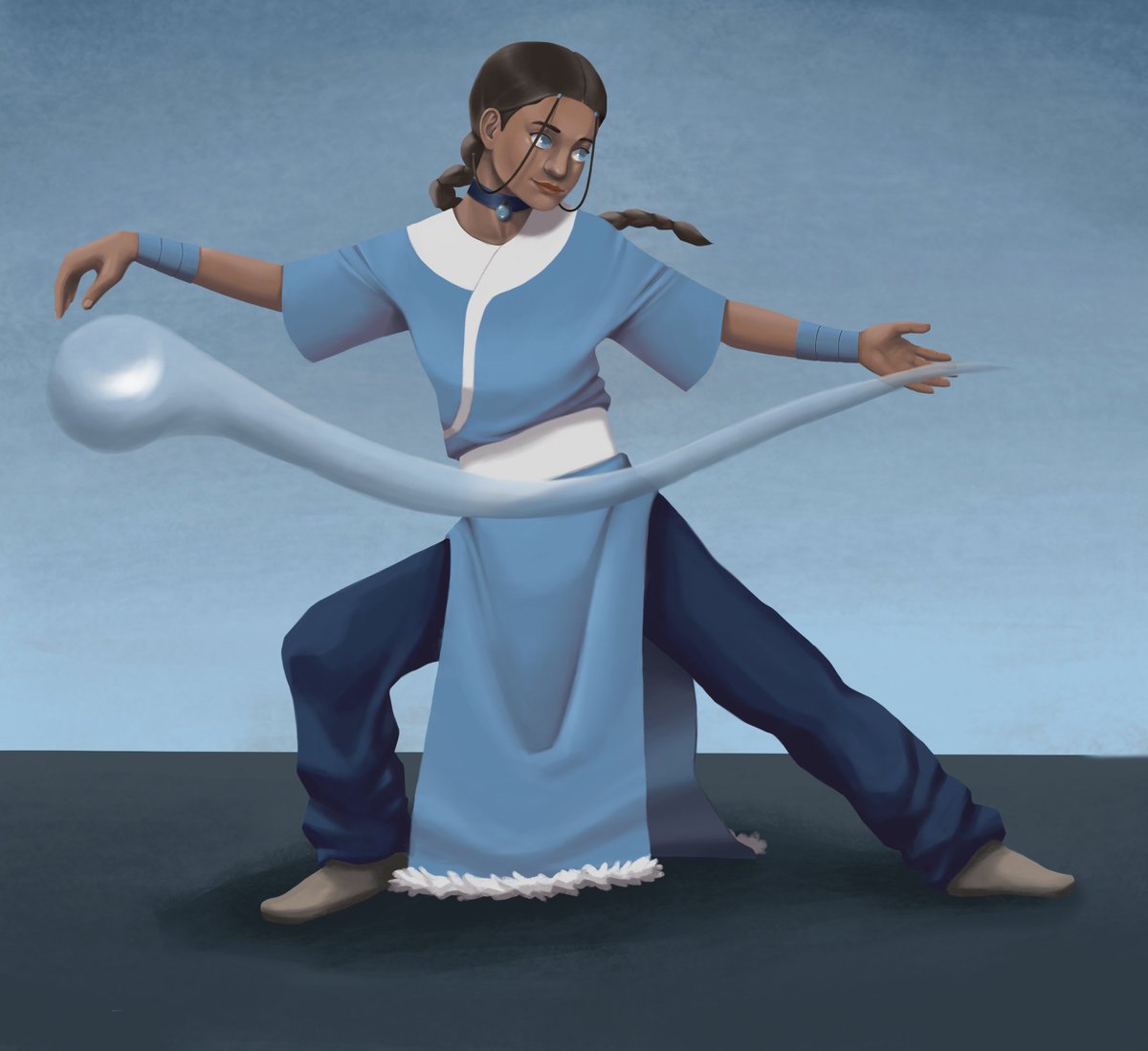 An older attempt at painting Katara in an "action" waterbending p...