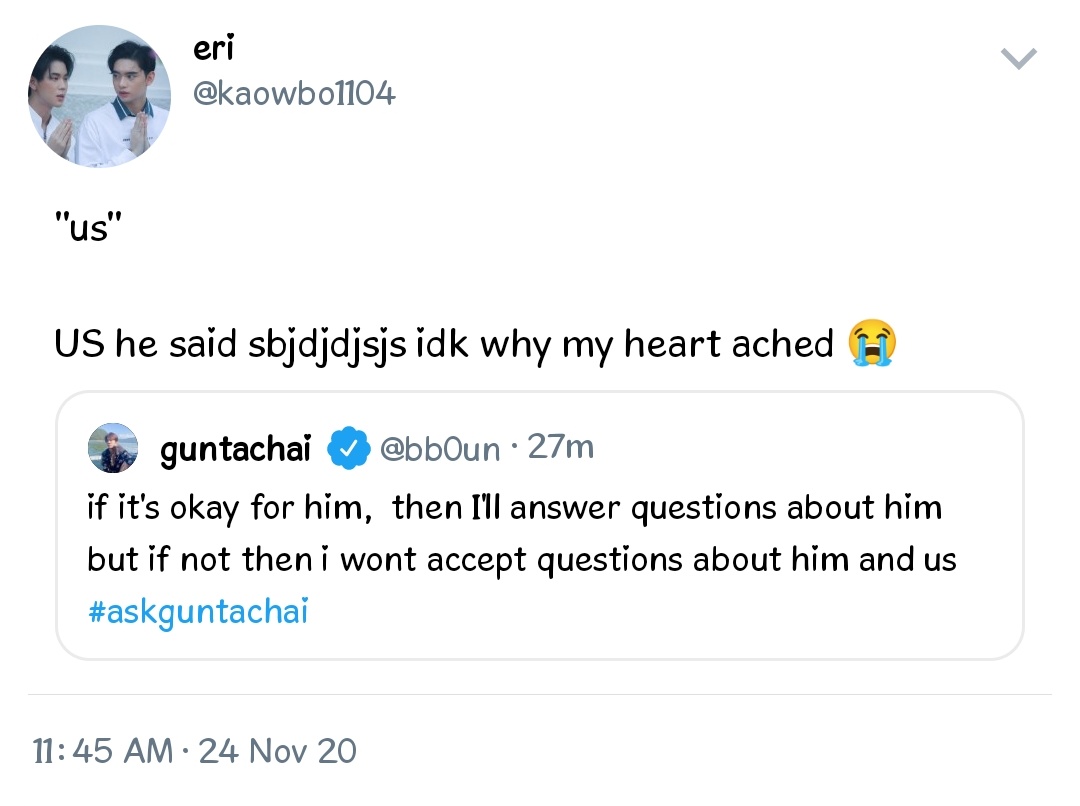 boun doing an #,askguntachai fantalk with his fans and got an unexpected question from his non celebrity ex-lover that no one knew except for his close friends.