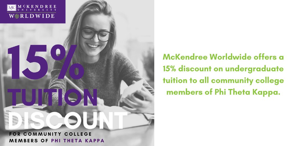 McKendreeWW's tweet photo. Members of the Phi Theta Kappa Honor Society are eligible for a 15% tuition discount on McKendree Worldwide undergraduate programs. Check out all the degrees we offer at https://t.co/PUDZnmBpZn! https://t.co/fRnX7auaxO