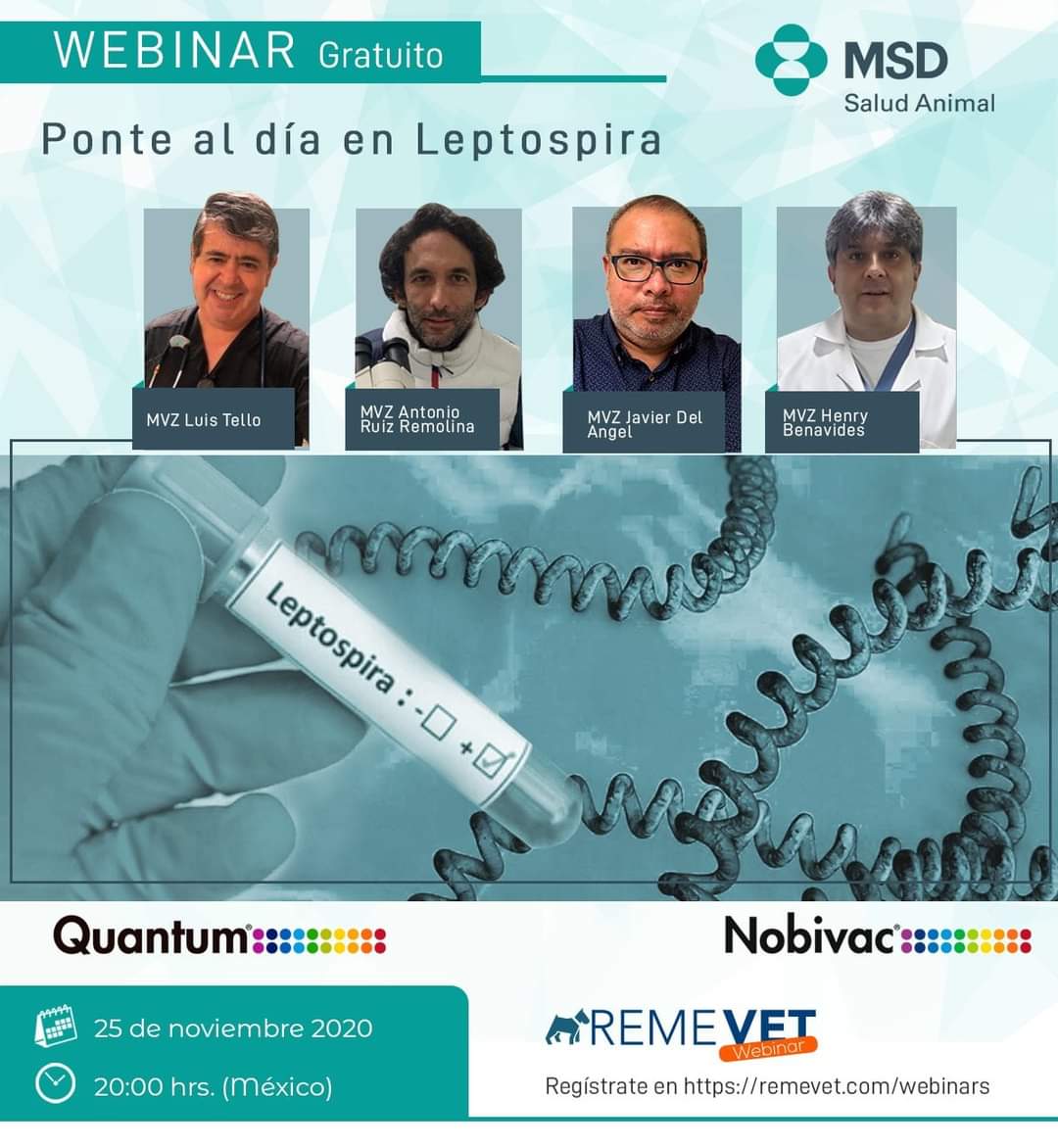 AdrianPoloJerez's tweet photo. No te pierdas esta interesante charla y mantente al día en este tema
📅25 Noviembre 2020
🕑8:00 pm
🗣Ponentes: 
Dr. Luis Tello
Dr. Antonio Ruiz Remolina
Dr. Javier Del Angel
Dr. Henry Benavides
Regístrate en nuestra página:
https://t.co/zGivWz30u1
#MSDSaludAnimal https://t.co/la4W34q5ug