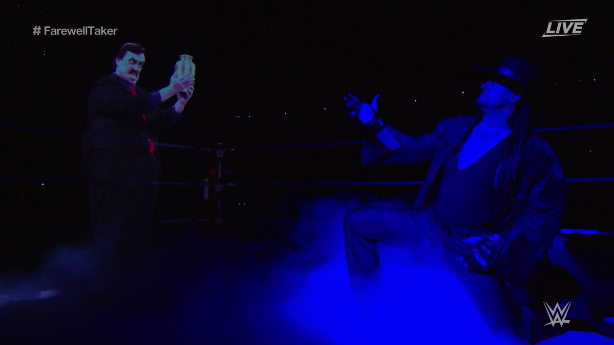 This visual was amazing. So glad they included #PaulBearer and also glad rgere was no interference and let #TheUndertaker have his moment. #ThankYouTaker #FarewellTaker #Undertaker30