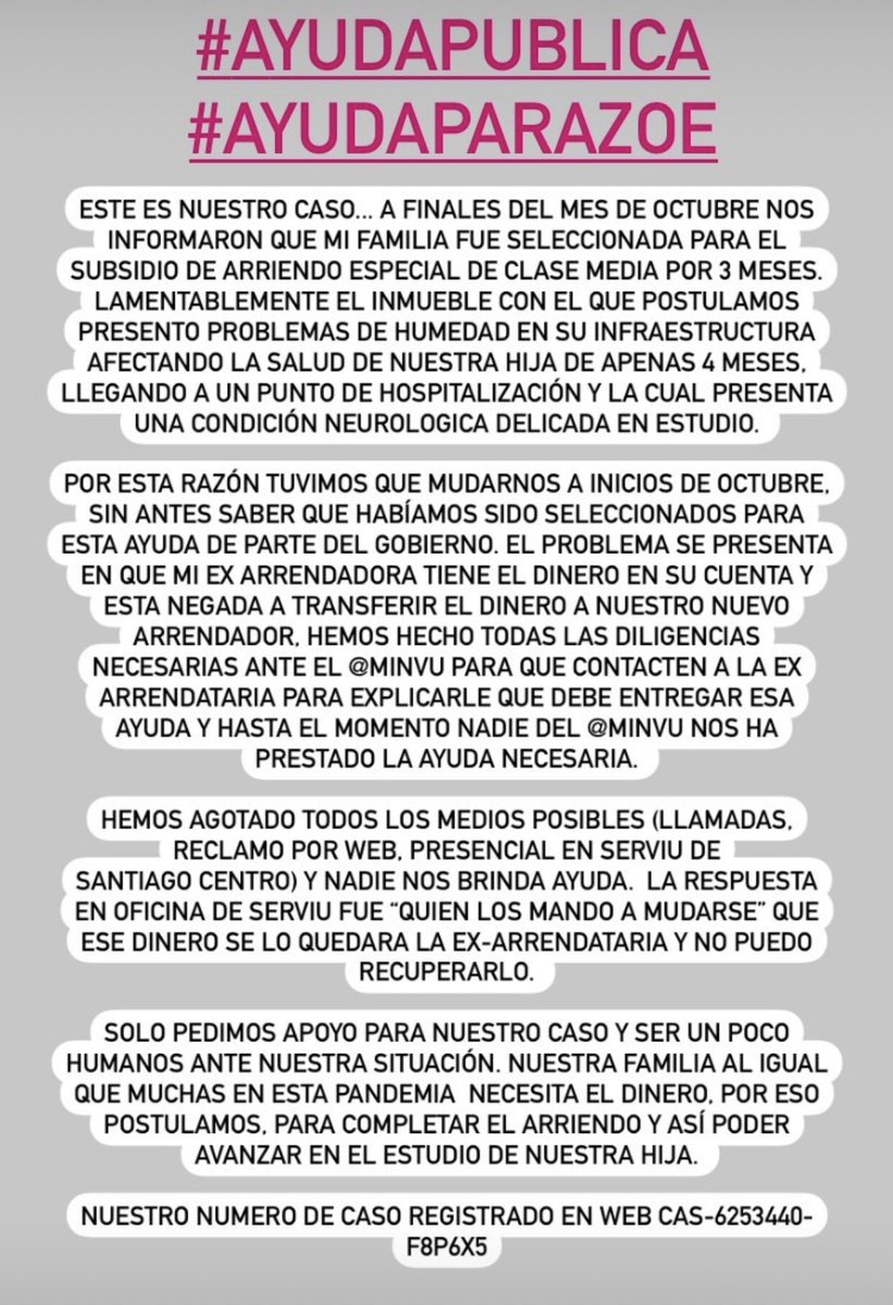 EMORENO806's tweet photo. @Minvu #ayudaparazoe #ayudapublica Fuimos seleccionados para el Subsidio De Arriendo de Clase Media, por salud de nuestra hija tuvimos que cambiar de inmueble antes de saberlo, necesitamos @minvu @MinvuRM nos ayude a regularizar el caso que explicamos a continuación en adjunto.. https://t.co/FW2wjCHcZY