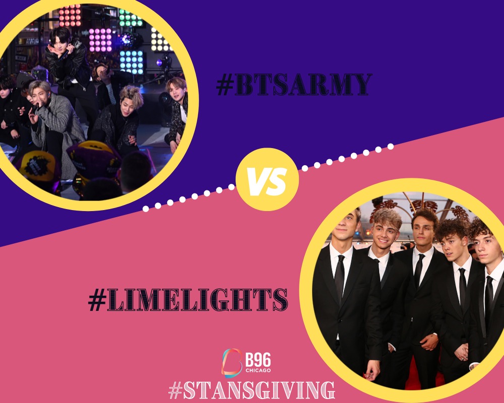 B96Chicago's tweet photo. We're getting closer to our #Stansgiving winner! 
Which stans are the most thankful?

#BTSArmy or #Limelights?
REPLY OR QUOTE TWEET YOUR VOTE! https://t.co/oPUS3DM2tm