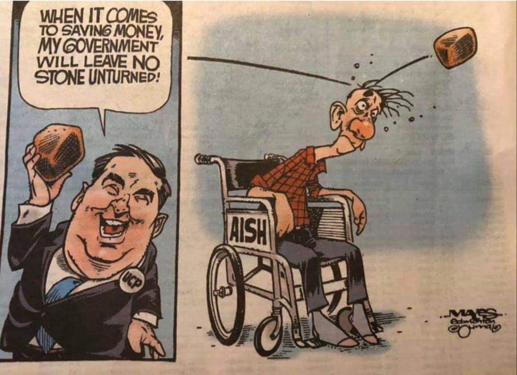 Norlaine's tweet photo. - de-indexed AISH payments for Alberta's most disabled
- claimed many AISH recipients are faking their disability and said they will tighten eligibility
- sent out AISH cheques late to fudge the books (causing recipients problems with rent)
2/ https://t.co/9gRC9dmlWW