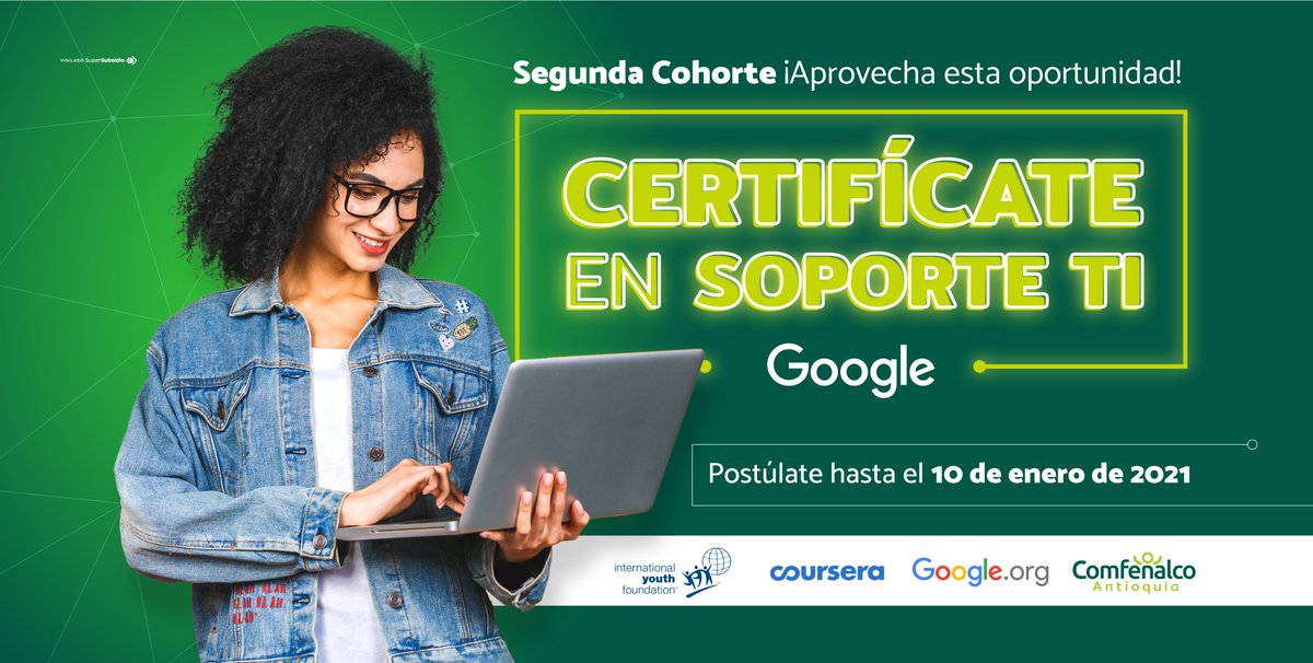 ComfenalcoAnt's tweet photo. Participa en la segunda convocatoria para el Curso Profesional en Soporte TI de Google. Hasta el 10 de enero de 2021 podrás inscribirte para participar en esta segunda etapa de capacitaciones. ¡Inscríbete ya! https://t.co/TjpCAxAGiK https://t.co/9ld2fmOVaQ