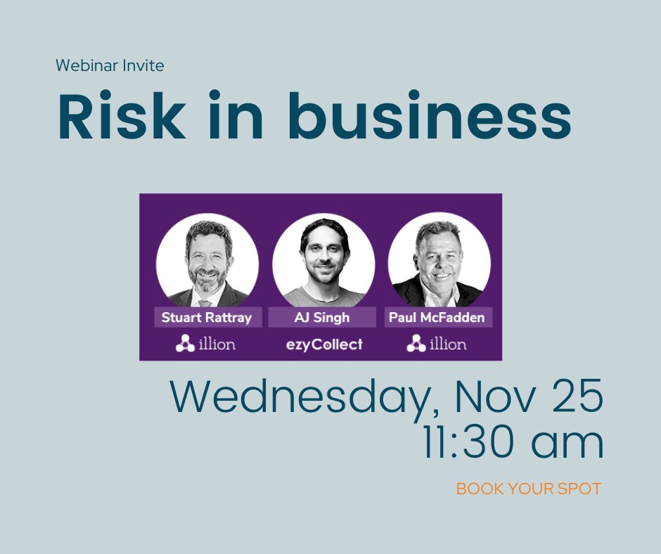 ezyCollect's tweet photo. Join us for a special webinar with illion - Off the back of our ongoing partnership with illion, ezyCollect invites you to join us for an exclusive look at how data &amp; technology can work together to help you better manage risk and protect cash flow > https://t.co/cZZsJ4SBlq https://t.co/5DoNloQKAy