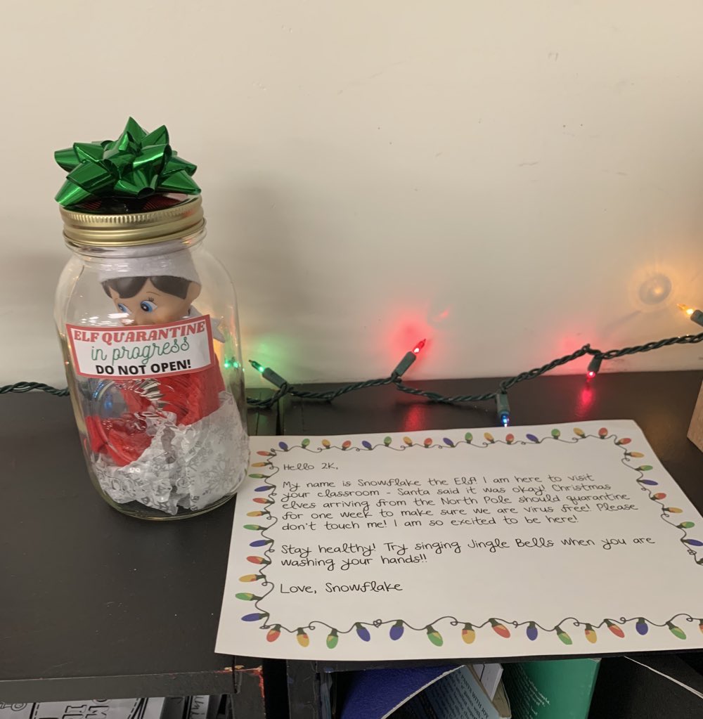 Snowflake the elf came to visit our classroom!! We are very excited! ❄️🎄#ECSSDlove <a href="/joes4646/">St. Joseph Catholic</a>