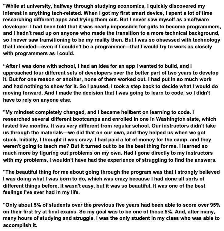 MomentsMade's tweet photo. "I want female aspiring developers to know it's possible. As long as the passion is there, it will push you to make it." https://t.co/DCCqVWZE23