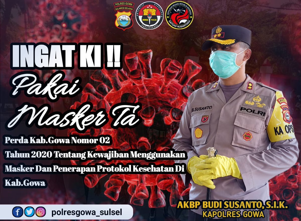 PolsekGowa's tweet photo. OPERASI YUSTISI POLRES GOWA,
Ayo Patuhi Protokol Kesehatan, Bersama kita cegah covid-19.
.
.
#polresgowa
#opsyustisi2020
#opszebra2020
#humaspolresgowa
#patuhiprotokolkesehatan
#polresgowamenujuwbbm
#pilkadadamai2020
#ayopakaimasker https://t.co/5FWWTT01Am
