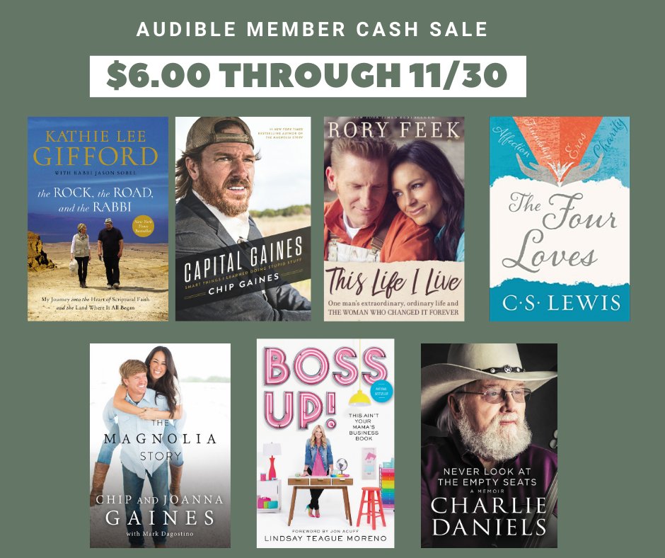 We are so excited that <a href="/audible_com/">Audible</a> is having a "Member Cash Sale" through 11/30. You can purchase some of our favorite audiobooks for only $6.00, so don't miss out on this awesome promotion!
