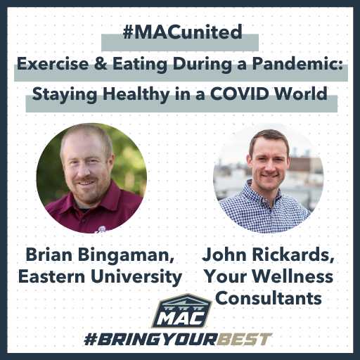 gomacsports's tweet photo. Another great #MACunited session learning about staying active and eating healthy as student-athletes! Special thanks to Coach Brian from @EUEagles and Coach John from Your Wellness Consultants for helping our student-athletes get ready to #BringYourBest! https://t.co/QXJQFFdglP