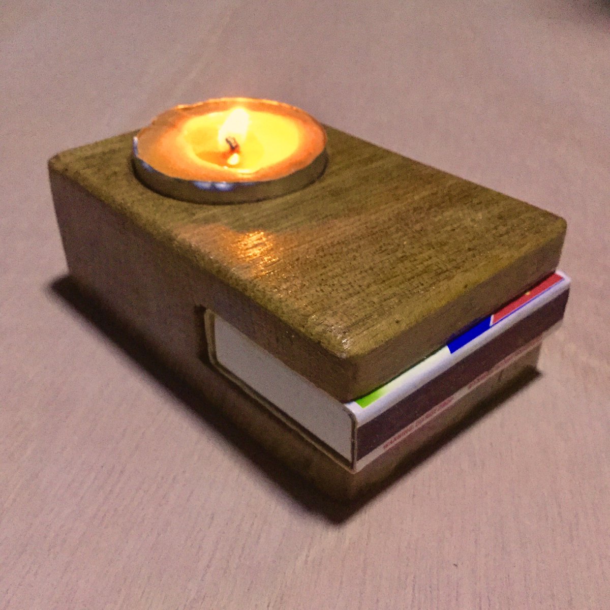 BackGndArt's tweet photo. Wooden tea light candle and matches holder #diy #woodworking #scrapwood https://t.co/QC3ABU3AvA
