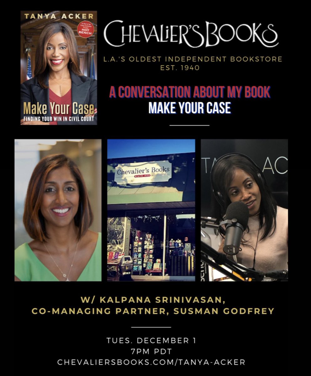 tanyaacker's tweet photo. Come listen to me and my friend Kalpana Srinivasan talk about court, justice, lawsuits and life with @ChevaliersBooks! Link in bio ⚖️ 

#MakeYourCase #law #lawyer #civilcourt #ChevaliersBooks #smallbusinesssupport #lawschool #virtual #virtualevents https://t.co/2sPUAXpB09