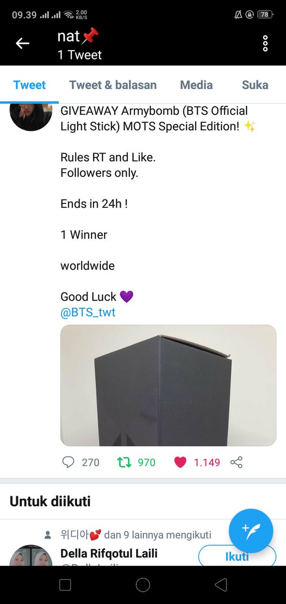 HelniFeriani's tweet photo. @tokitaey @BTS_twt Done.. wish me luck💜💜 https://t.co/HXMhkuEPKS