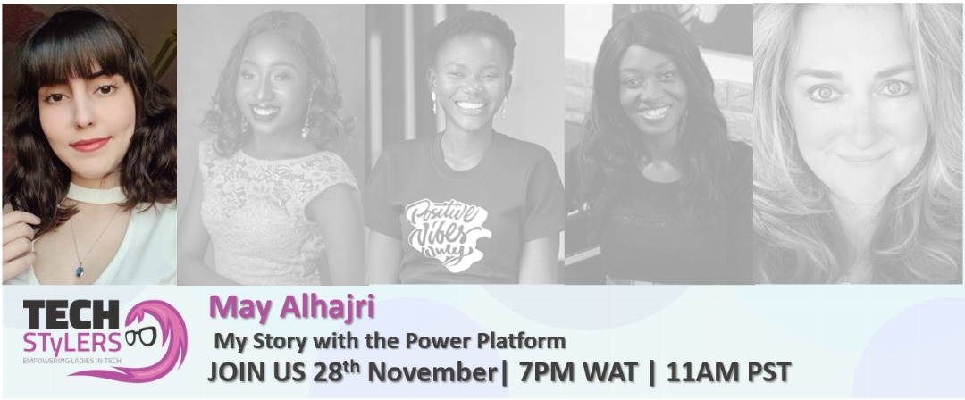 Hey #techwomen our November meetup is here💃😊. Another opportunity to share&amp;bond.We are super excited with our speaker line-up <a href="/heddanewman/">Hedda Newman</a> <a href="/jesijit/">Akua O. Ahenkorah</a> <a href="/MayAlhajri2/">May Alhajri | مي الهاجري</a> @Niyot_Stories❤.Sat. 28th Nov,2020. 7pm GMT +1. Register: bit.ly/TechStylersReg. Remember to invite your friend 😊