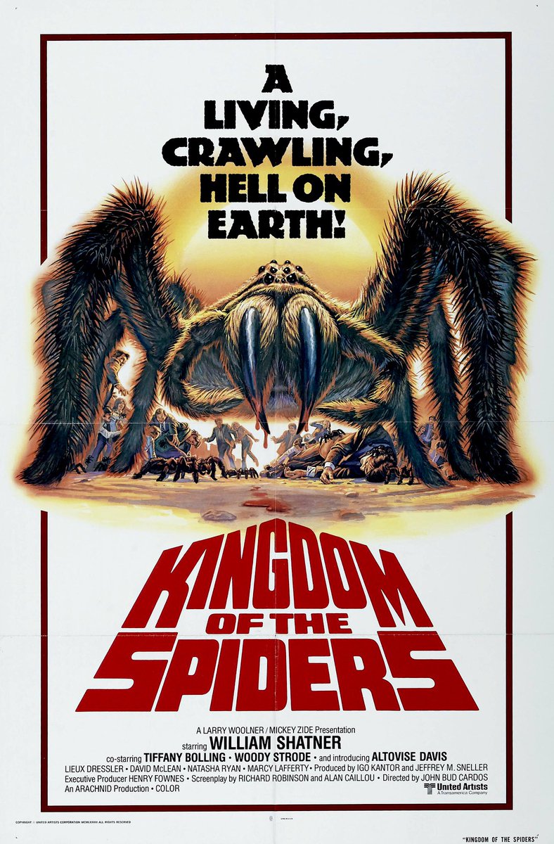 FilmNewsNos's tweet photo. 🎬MOVIE HISTORY: 43 years ago today, November 23, 1977, the movie ‘Kingdom of the Spiders’ opened in theaters!
@WilliamShatner #NatashaRyan #MarcyLafferty #TiffanyBolling #WoodyStrode #AltoviseDavis #LieuxDressler #DavidMcLean #JoeRoss #AdeleMalisMorey #RoyEngel https://t.co/wPGXvFz8nc