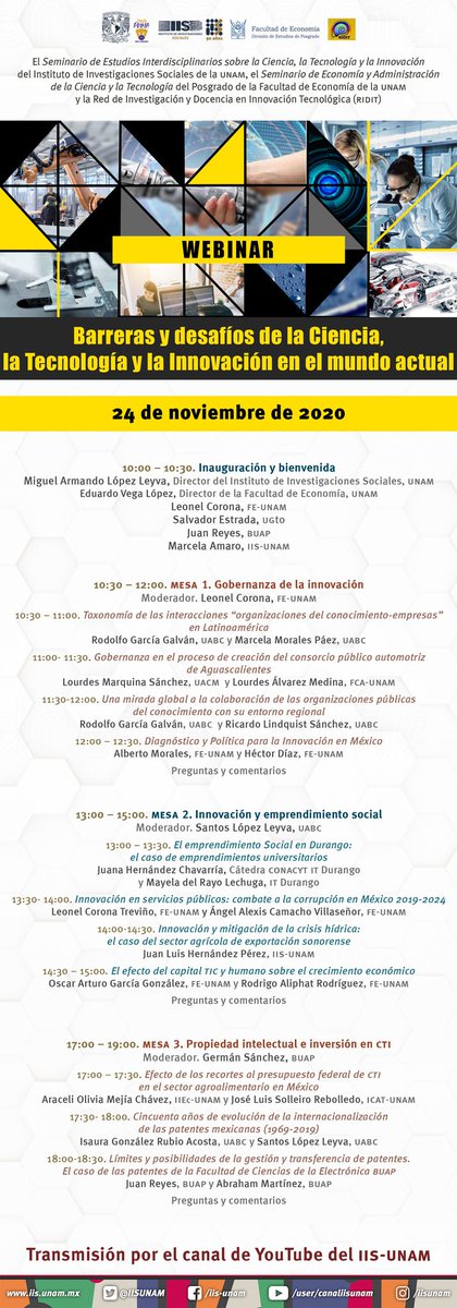 araborguez's tweet photo. Mañana inicia el webinar de la Red de Investigación y Docencia en Innovación Tecnológica (RIDIT). Este 2020, gracias a la organización de @Marxella y @juanokei es en línea. 
Pueden ver la transmisión por el canal de #Youtube del @IISUNAM
https://t.co/KAihP3sJvB https://t.co/zc2tWCk6Ay