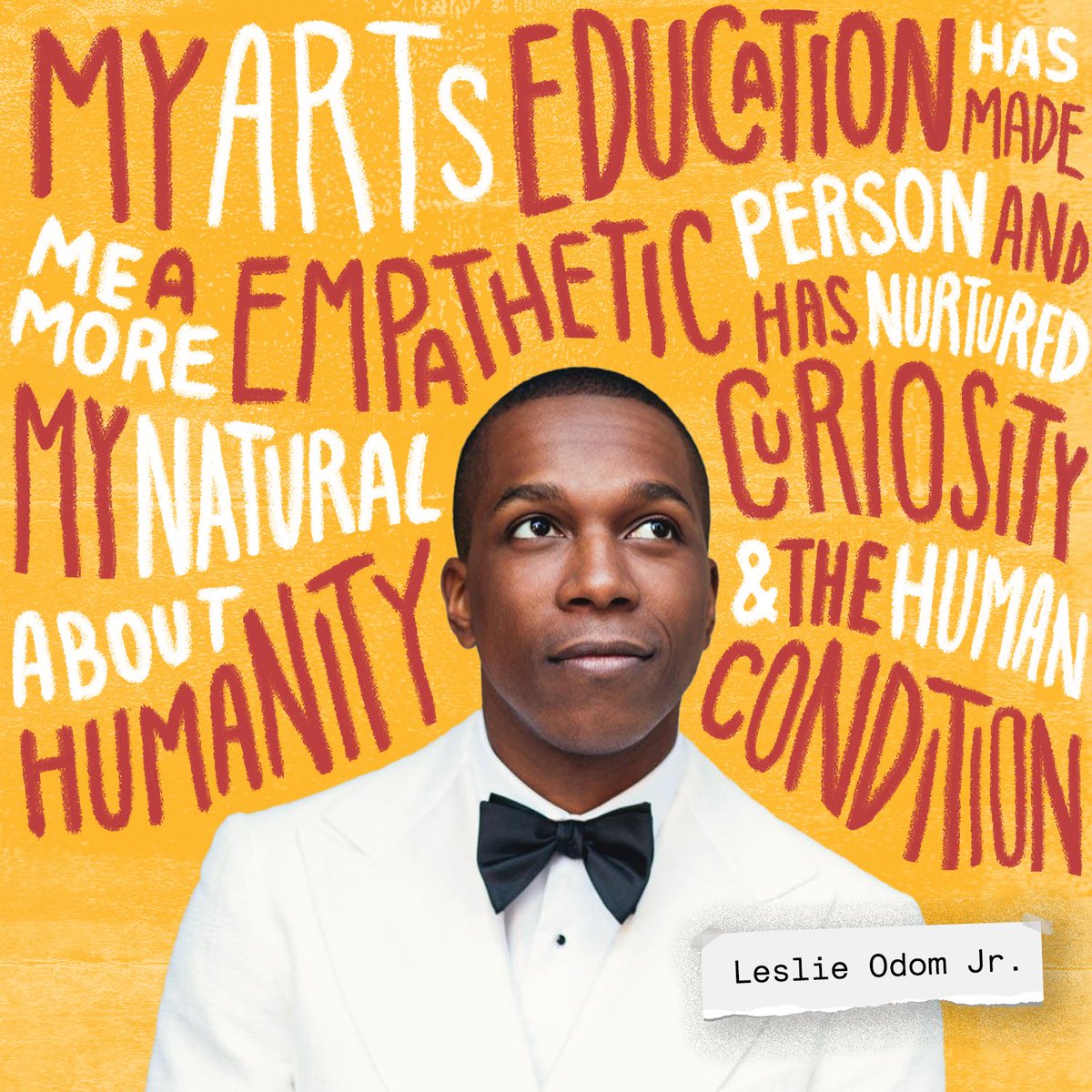 Arts education increases empathy and human connection. We owe our students those tools, yet only 12% of California public schools meet the mandate to provide a comprehensive arts curriculum. Join us to fight for a future of empathy and connection! <a href="/leslieodomjr/">Leslie Odom, Jr.</a>