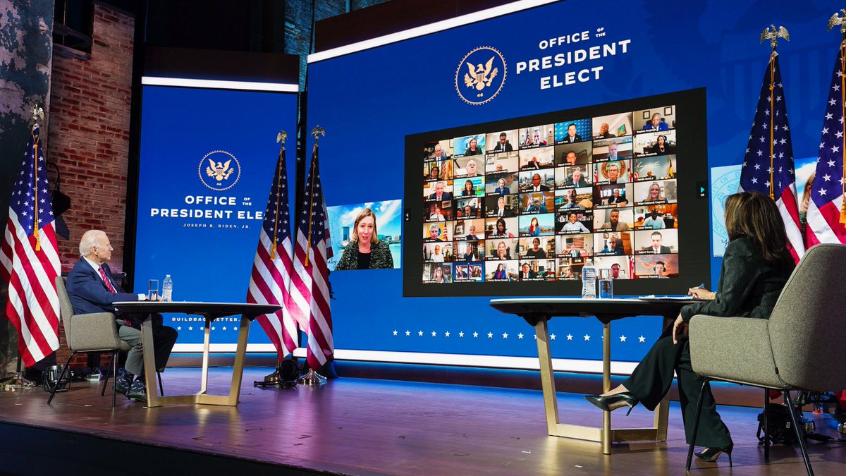 KamalaHarris's tweet photo. This afternoon, @JoeBiden and I met with @usmayors to discuss how we’ll work together to beat COVID-19. Our nation’s mayors are at the forefront of this pandemic and deserve all the resources and support they need to succeed. https://t.co/Xvm5zpUTSc