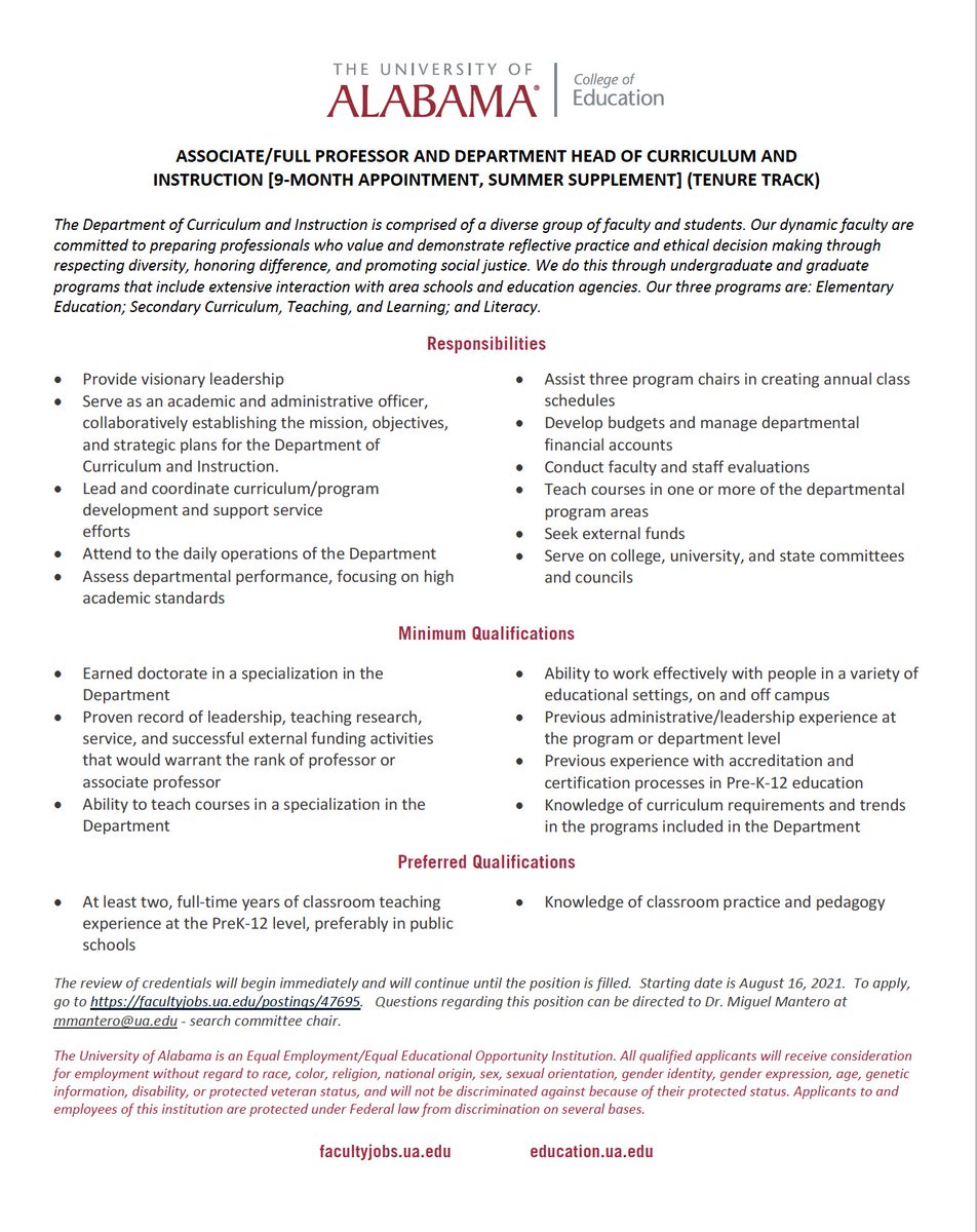 👇Come be a part of the College of Education at The University of Alabama