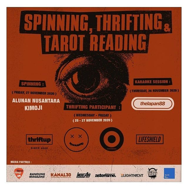SPINNING, THRIFTING, &amp; TAROT READING In collaboration with <a href="/treasureyard/">Treasure Yard</a> , @thriftup__ , <a href="/lapac/">Pam &amp; Larry Clar</a>.kolektip , and @popstoreindo present
“SPINNING, THRIFTING &amp; TAROT READING”.