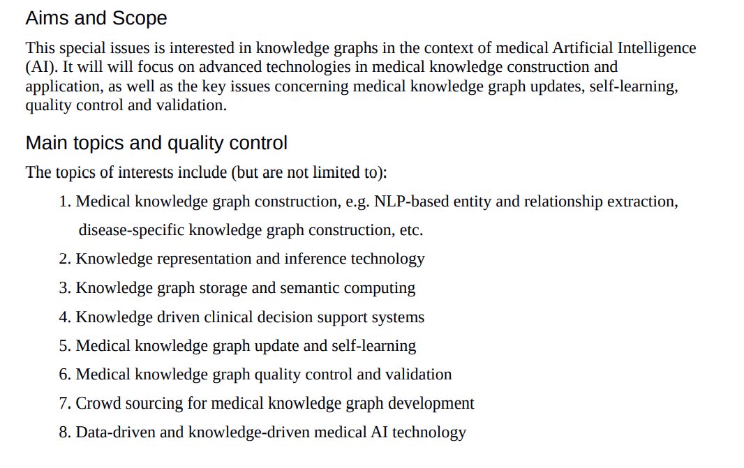 adrian_ran_dang's tweet photo. #CallforPapers Special issue "#Medical Knowledge Graphs" Guest Edited by Prof. Zhisheng Huang from Free University in Amsterdam, Prof. Jiao Li from Peking Union Medical College in #JAIMS. Deadline 28 Feb. 2021 https://t.co/nhEha1Art1 https://t.co/bf27UDZIKt