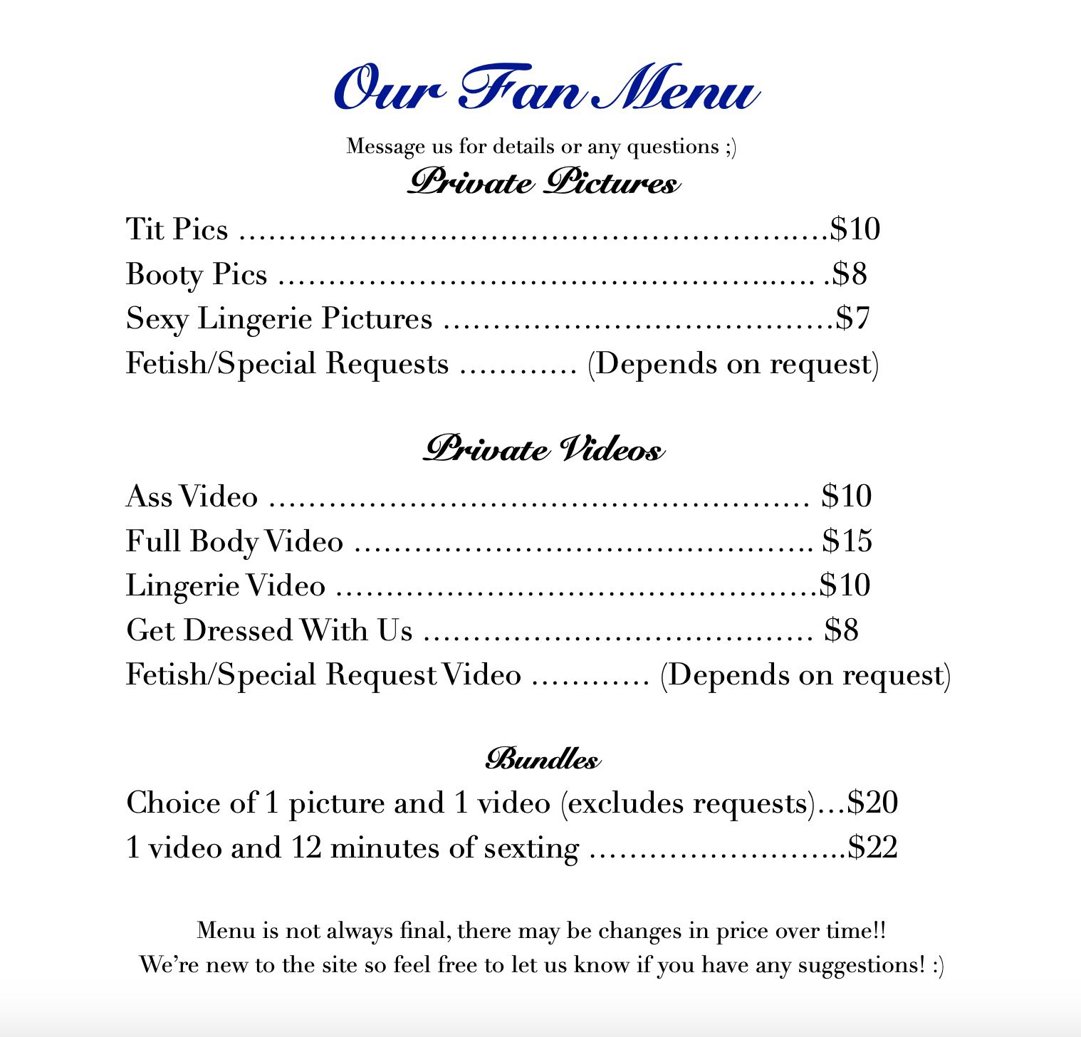 Only fans menu