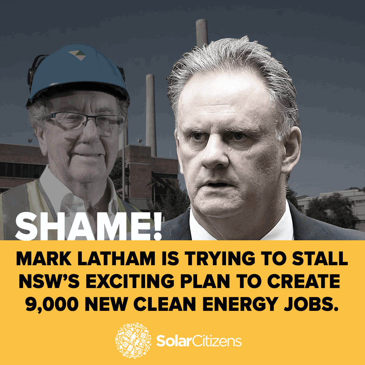solarcitizens's tweet photo. SHAME! @RealMarkLatham is doing the bidding of vested interests and trying to stop the most ambitious clean energy plan Aus has ever seen from being passed in NSW – he's risking 9,000 new clean energy jobs.
 
RT to show your support for making NSW a clean energy superpower ✊⚡️ https://t.co/sqwLz4HWpi