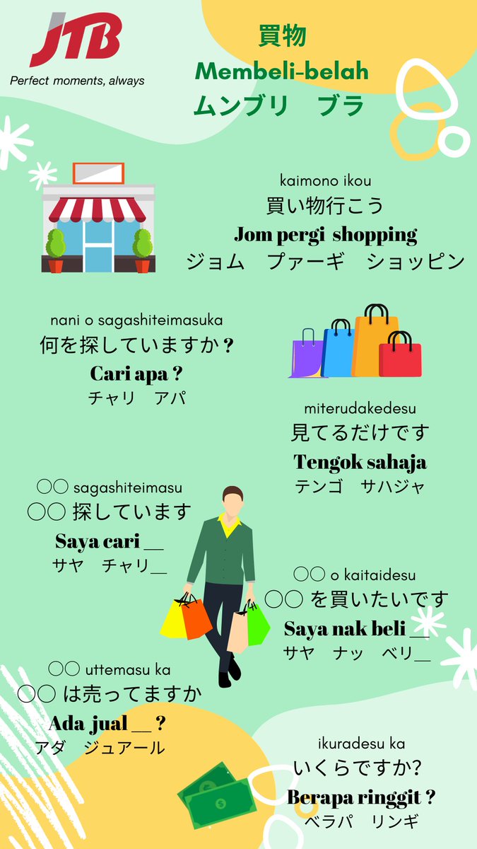 Jtbマレーシア 公式 今日の基礎マレー語 スラマッパギ アパカバー バイ 今日はお店で店員さんとの会話でよく使う言葉です Cari チャリ は 探す Beli ベリ は 買う 覚えやすい音ばかりなので 簡単に覚えられそうですね