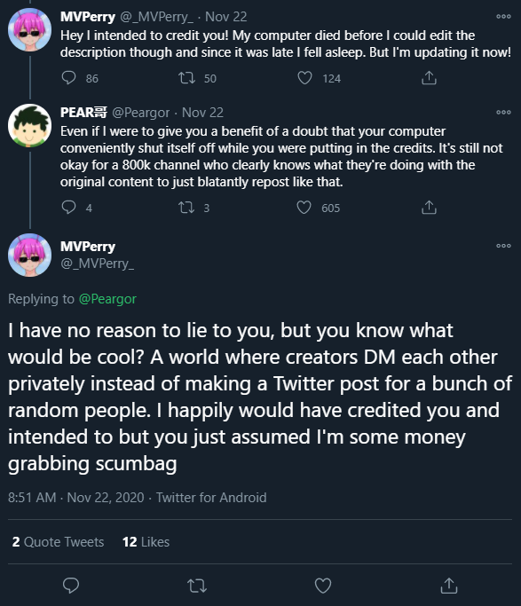 scopehassocks's tweet photo. This is scummy as fuck. The creator clearly didn't like how you stole their work and then the guy made up some BS excuse for why they didn't even credit them and then tries to make PEAR look bad???  As someone who also makes content that gets stolen, this shit fucking sucks. https://t.co/AmHjJOy4bS