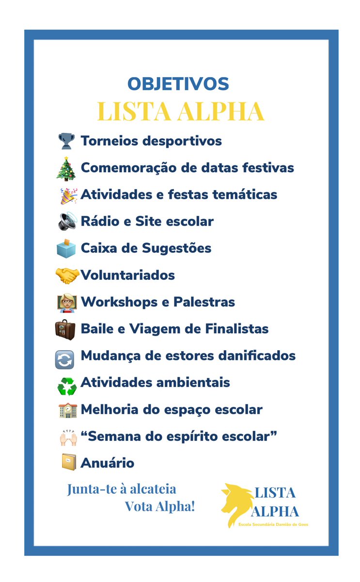 lista_alpha_dg's tweet photo. Aqui estão os objetivos para dois anos de mandato, que achamos possíveis de realizar! Se tiverem alguma dúvida podem falar com qualquer membro da lista ou mandar Dm.
#JuntateÀAlcateia #VotaAlpha 🐺💛 https://t.co/PROGb7uxGT