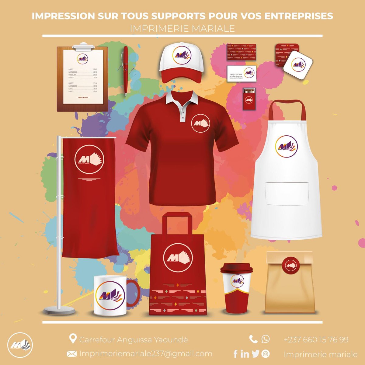 IMPRIMERIE MARIALE vous offre ses services d’#impression sur tout type de support (#casquette, #sac, #tasse, #vêtements, etc.)
Contactez nous pour vos impressions en #haute #qualité et dans les brefs délais
imprimeriemariale@gmail.com
+237 660157999 https://t.co/5V6t5FnQjy
