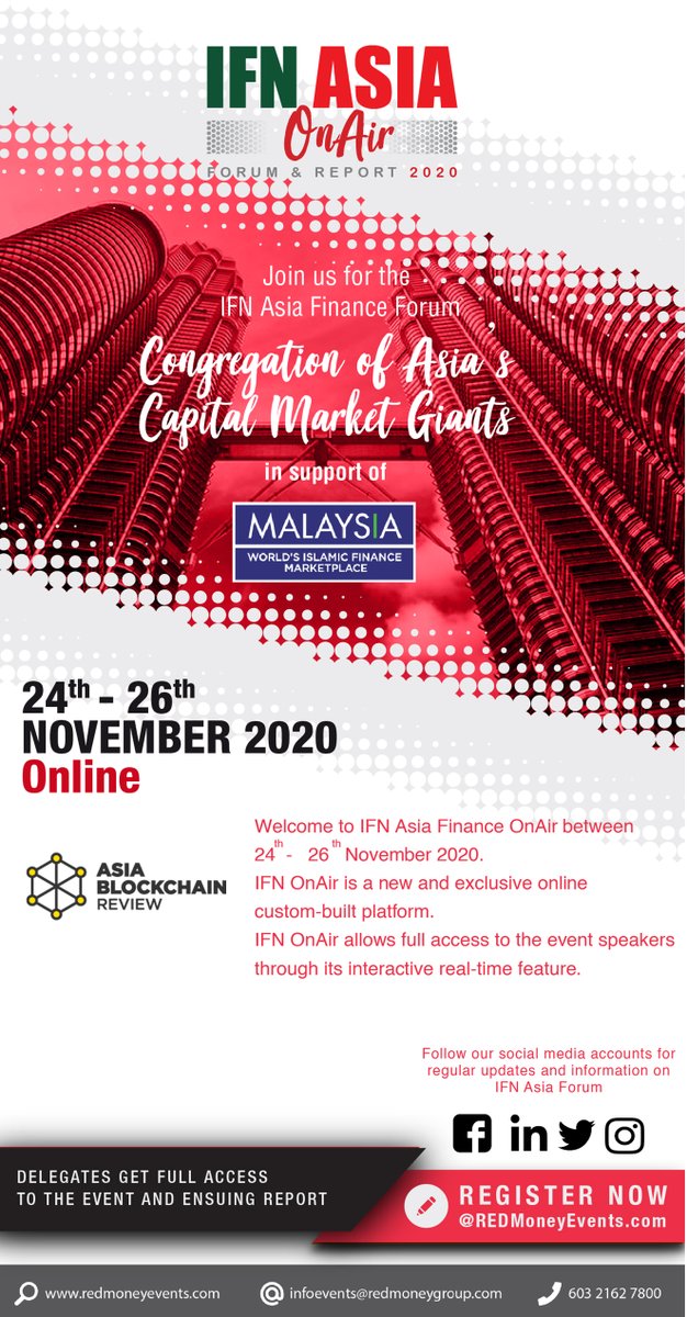 Do not miss out the IFN Asia Forum OnAir 2020 happening virtually on 24th-26th November 2020.

Register now at bit.ly/39clCVk
#abr #asiablockchainreview #IFNAsiaForum #virtualevent
