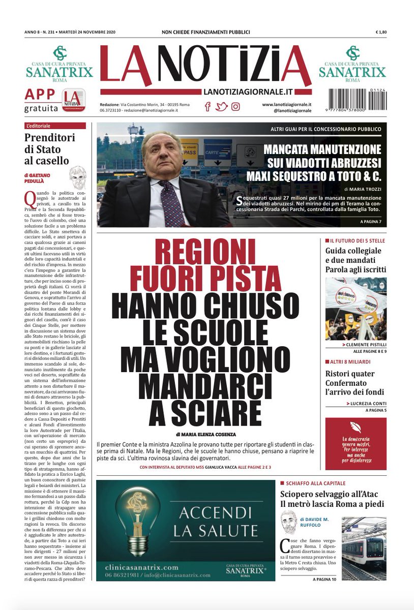 LaNotiziaTweet's tweet photo. 🗞 Buongiorno, ecco la nostra prima pagina di oggi #LaNotizia https://t.co/Olh6iOD0xt https://t.co/BqGNEYrr6U