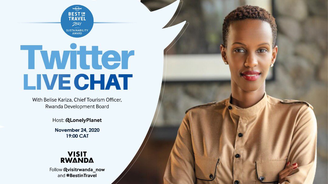 visitrwanda_now's tweet image. After receiving the @lonelyplanet 2021 #BestinTravel Wildlife Program award last week, our Chief Tourism Officer @BeliseKariza will take part on a live Twitter chat tonight at 7:00pm CAT. 

She’ll be discussing Rwanda’s sustainable tourism model &amp;amp; more. Don’t miss!

#VisitRwanda
