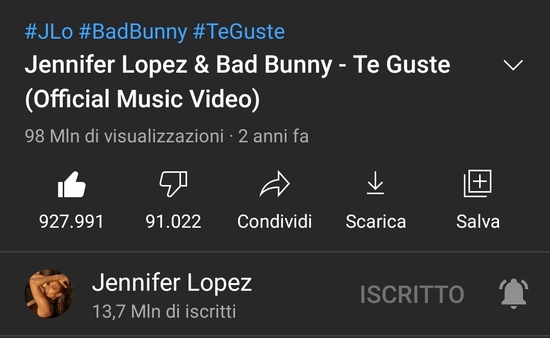 JloversIT's tweet photo. Facciamo arrivare a 100 mln di visualizzazioni #teguste @JLo #JLovers https://t.co/TdJBBEaUkN